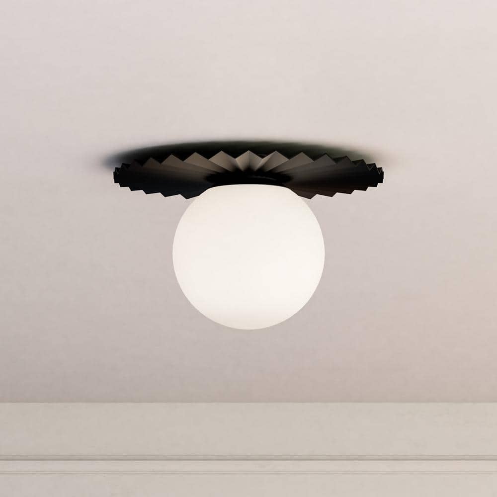 Matte Black and Opal Glass Flush Mount Light
