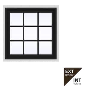 24 in. x 24 in. V-4500 Series Bronze Exterior/White Interior FiniShield Vinyl Fixed Picture Window, Colonial Grid/Grille