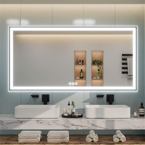 MOC 72 in. W x 36 in. H Large Rectangular Framed LED Lighted Wall Mount Bathroom Vanity Mirror with Memory Function