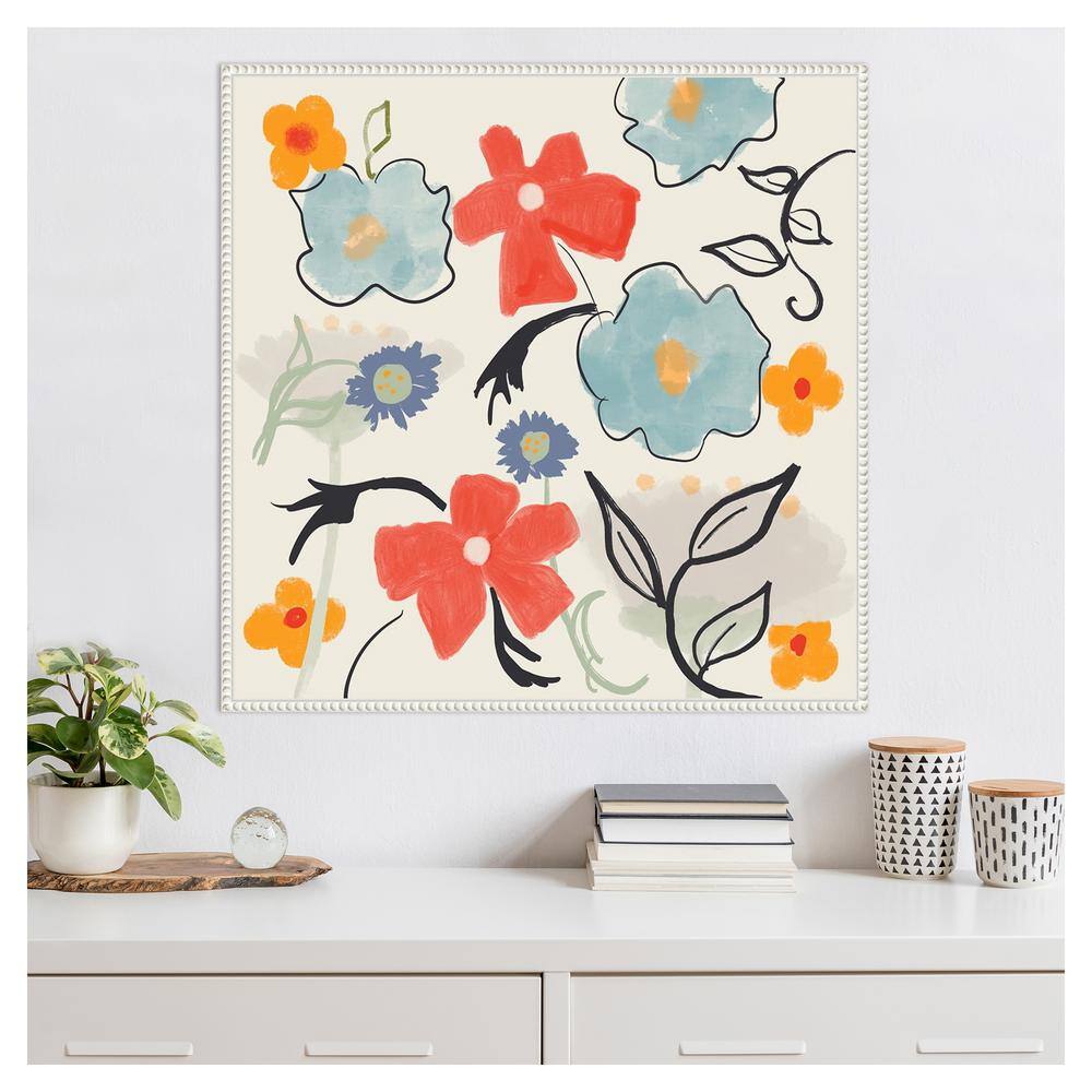 Robin Maria Abstract Floral Canvas Wall Art with White Frame