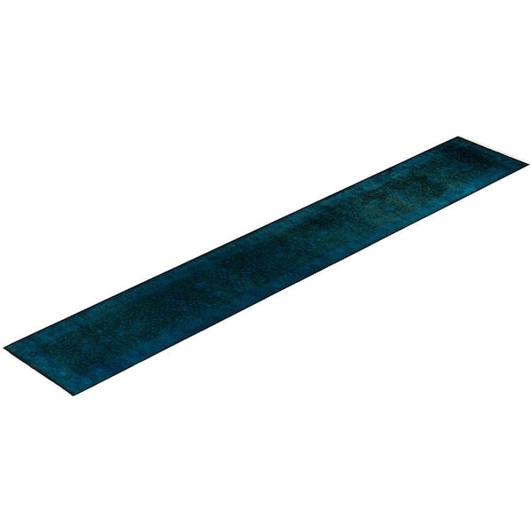 Overdyed Blue 2 ft. 7 in. x 16 ft. 7 in. Wool Indoor Area Rug