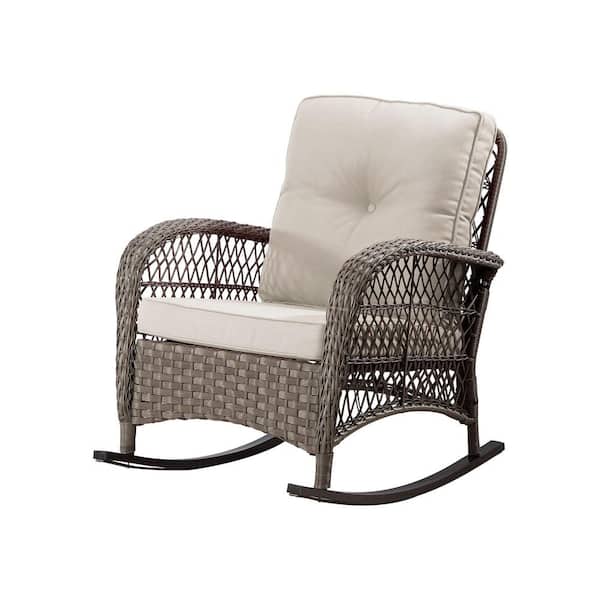 33 in. x 31 in. x 35 in. Metal Frame Outdoor Rocking Chair with beige Cushion