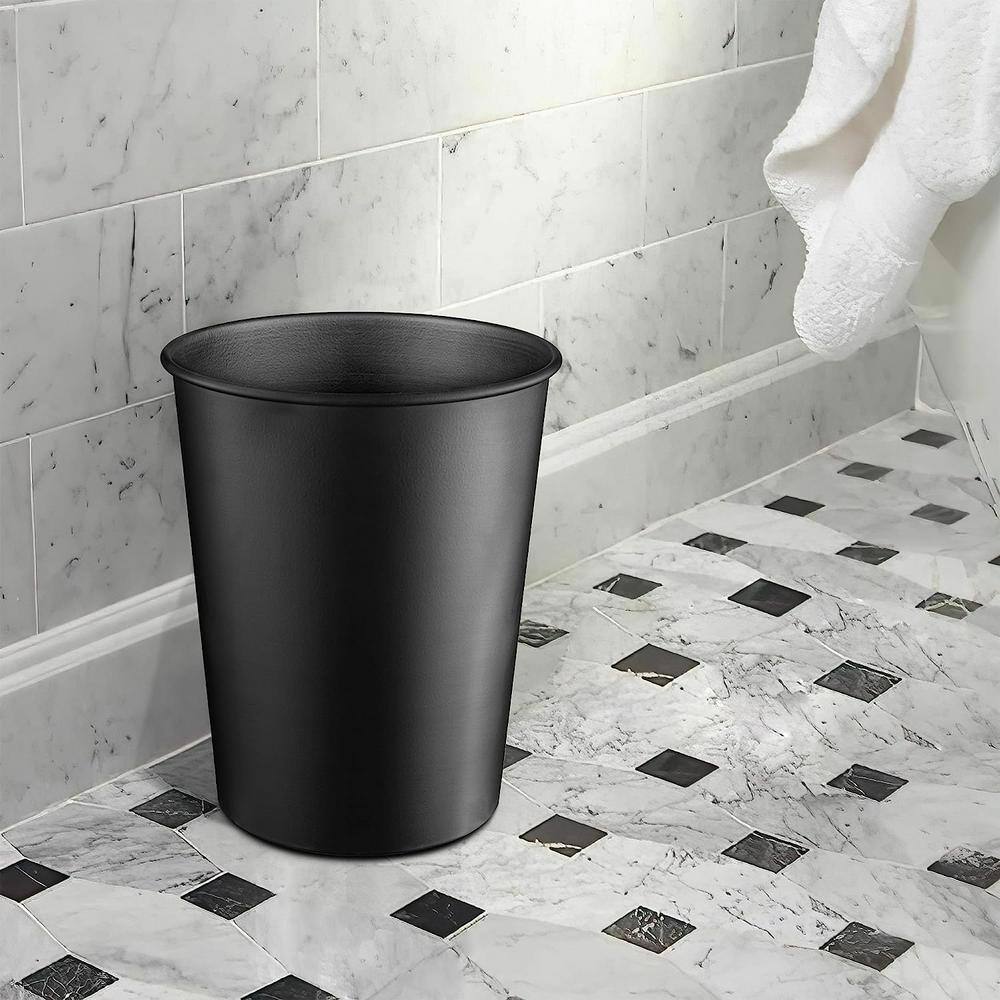 Black Powder Coated Cylindrical Metal Wastebasket