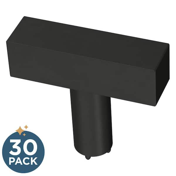 Franklin Brass (30-Pack) Simple Square Bar 1-1/4 in. (32 mm) Modern Matte Black T-Shaped Bar Cabinet Knobs