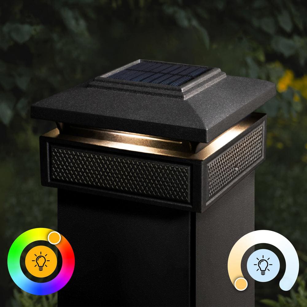 Black Aluminum Solar LED Post Cap Light, 6" x 6"
