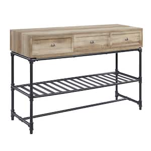 Brantley 47 in. Oak Rectangle Wood Sofa Table with Shelf and 3 Drawers
