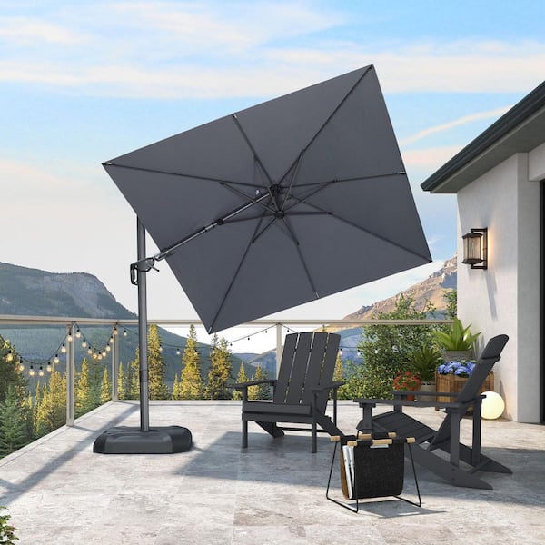 PURPLE LEAF 8 ft. Square Cantilever Patio Umbrella Swivel Aluminum Offset 360° Rotation Umbrella in Light Gray