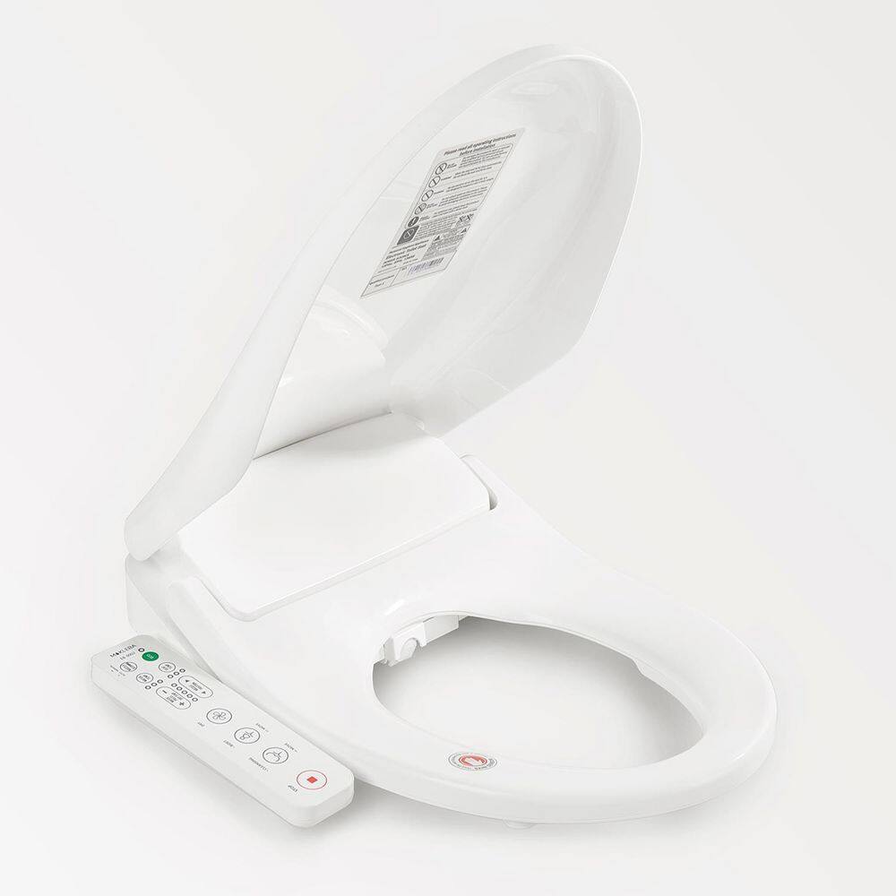 INSTER 20.3 in. Elongated Closed Front Toilet Seat in White with Remote Panel and Bidet Sprayer