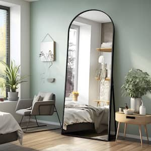 24 in. W x 71 in. H Full Length Arched Free Standing Body Mirror, Metal Framed Wall Mirror, Large Floor Mirror in Black