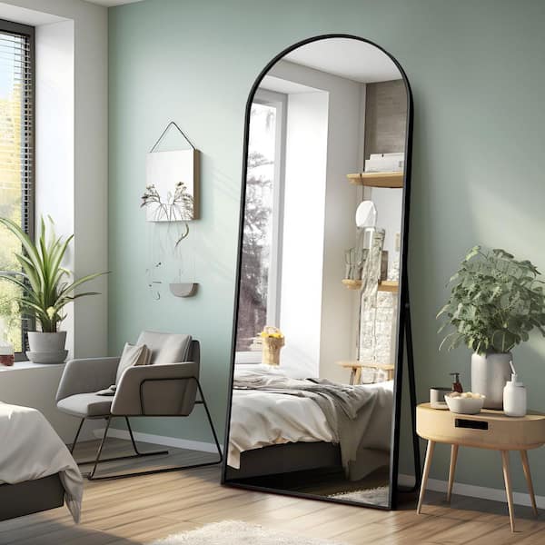 Lirago 24 in. W x 71 in. H Full Length Arched Free Standing Body Mirror, Metal Framed Wall Mirror, Large Floor Mirror in Black