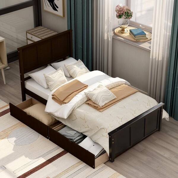 URTR 42.7 in. W Espresso Wood Frame Twin Size Platform Bed