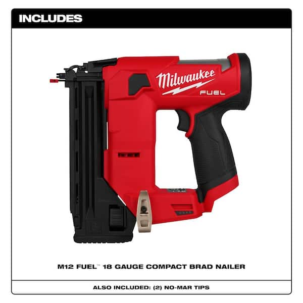 Milwaukee M12 FUEL 12 Volt Lithium Ion Brushless Cordless 18 Gauge 1 1 2 in. Compact Brad Nailer Tool Only 2541 20 The Home Depot