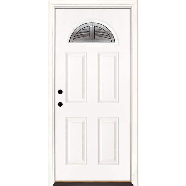 Feather River Doors 37.5 in. x 81.625 in. Rochester Patina Fan Lite Unfinished Smooth Right-Hand Inswing Fiberglass Prehung Front Door