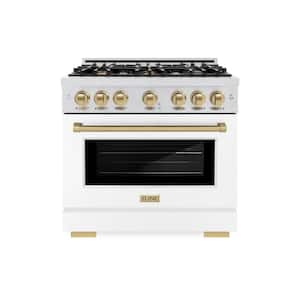 Select 36 in. 6-Burner Gas Range w/ Gas Convection Oven in Fingerprint Resistant Stainless Steel, Matte White and Bronze