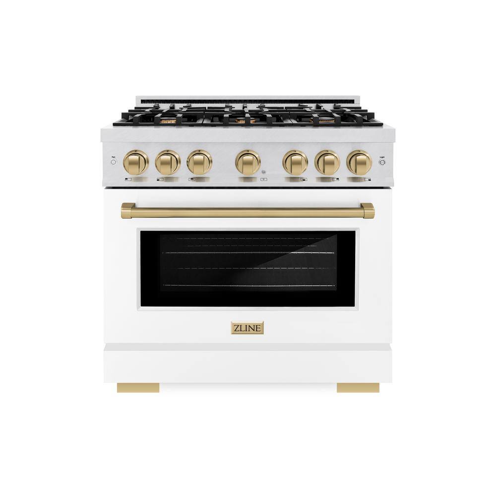 Autograph 36 in. Select Gas Range with 6 Burners and Convection Gas Oven in Satin Steel with White and Bronze Accents price history on PriceWatchPro
