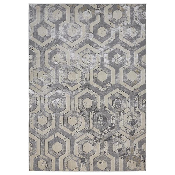 HomeRoots 2 ft. x 8 ft. Gray Abstract Area Rug