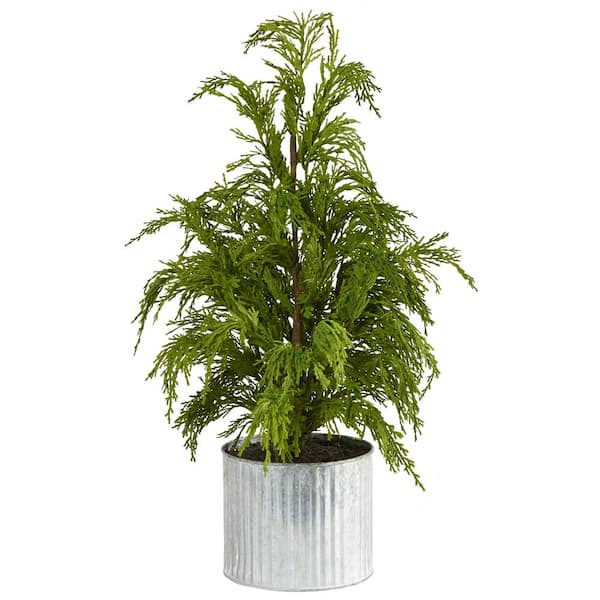 Nearly Natural 20 in. Cedar Pine Natural Look Artificial Tree in Decorative Planter