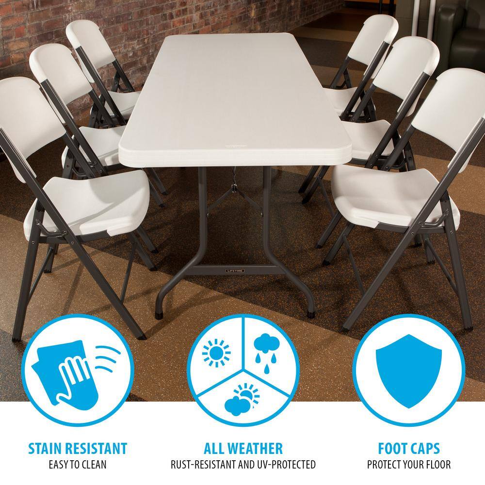 6-Foot White Granite Rectangular Folding Table with Steel Frame