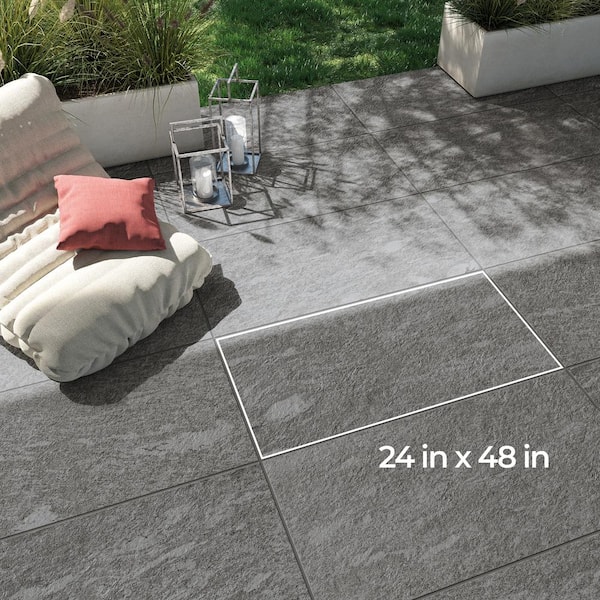 Corso Italia Alpe Gray 24 in. x 24 in. x 0.75 in. Quartzite Stone Look Porcelain Paver