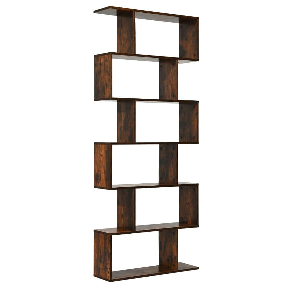 6-Tier S-Shaped Bookcase Open Storage Shelf Display Bookshelf Decor Z-Shelf