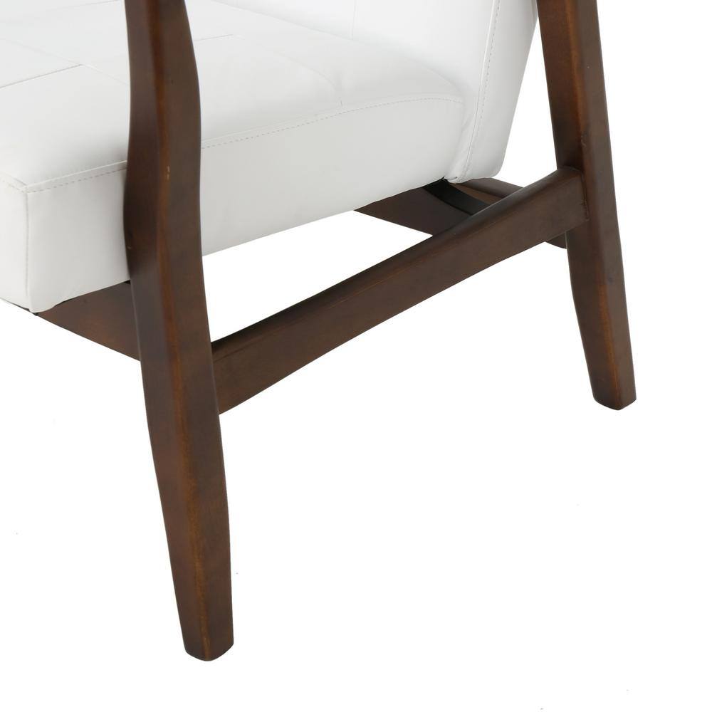 White Leather Mid Century Modern Accent Chair with Birch Legs