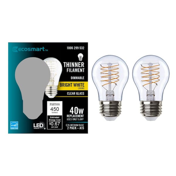 EcoSmart 40 Watt Equivalent A15 Dimmable Fine Bendy Filament LED