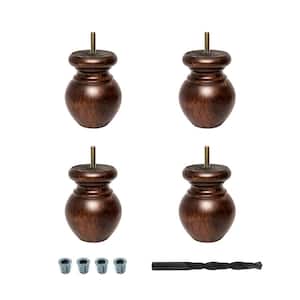 4 in. x 3-1/8 in. Stained Cherry Solid Hardwood Round Bun Foot (4-Pack)
