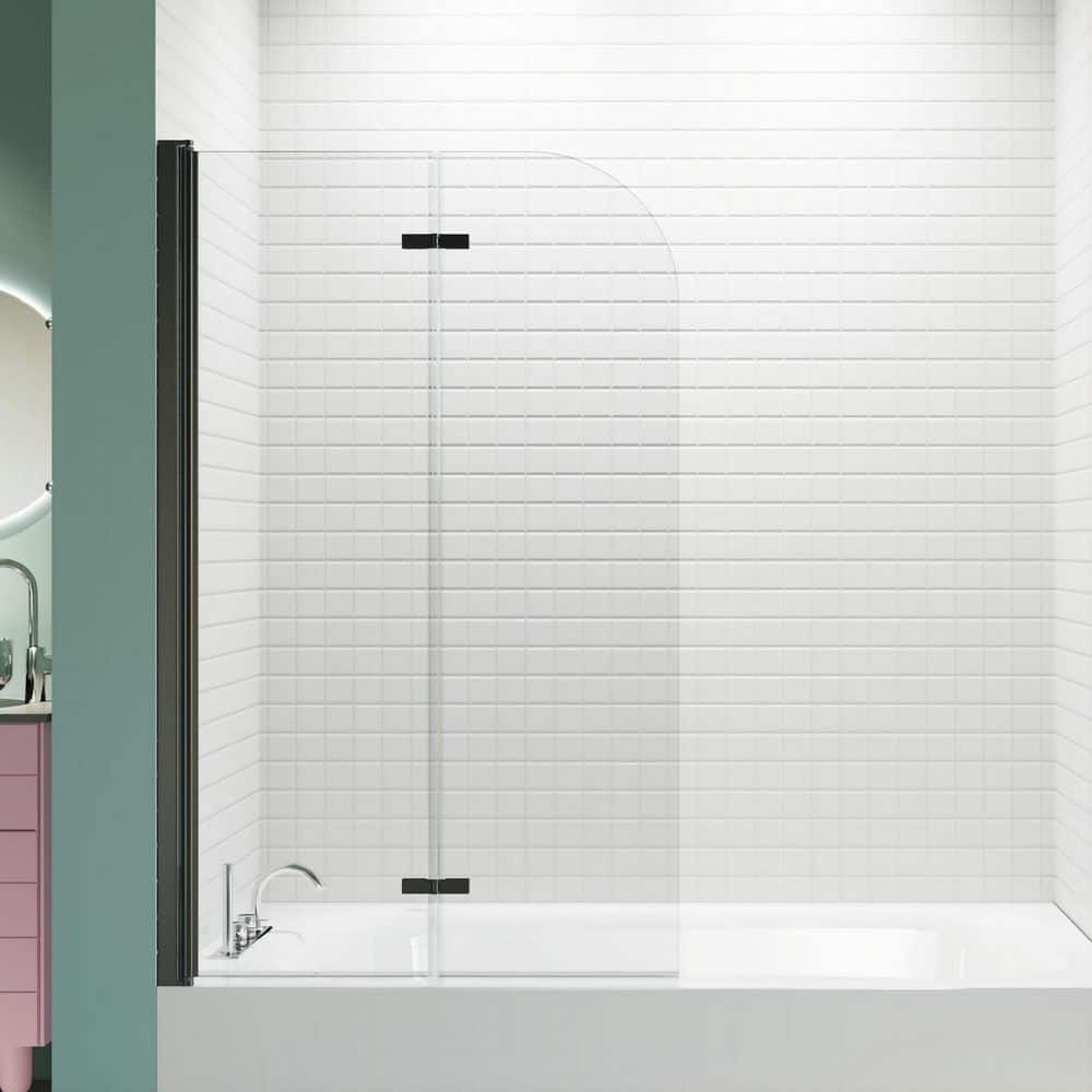 34 in. W x 58 in. H Frameless Bi-Fold Tub Door in Matte Black with Clear Glass price history on PriceWatchPro