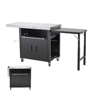 74 in. L Outdoor Kitchen IslandandGrill Cart with 2 Foldable Side Tables and Storage Cabinet