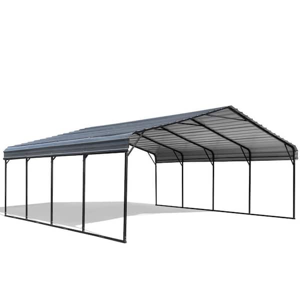 20 x 20 ft. Galvanized Steel Carport, All-Weather Shelter for 2 Cars, Tractors or Boats Easy Assembly Gray Vehicle Cover