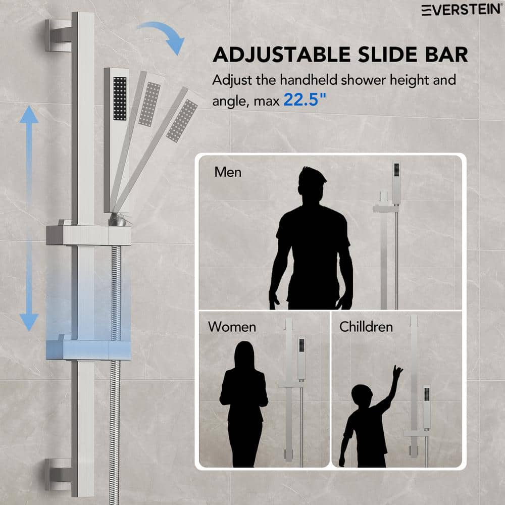 Brushed Nickel Dual Rainfall Shower System with Handheld Spray
