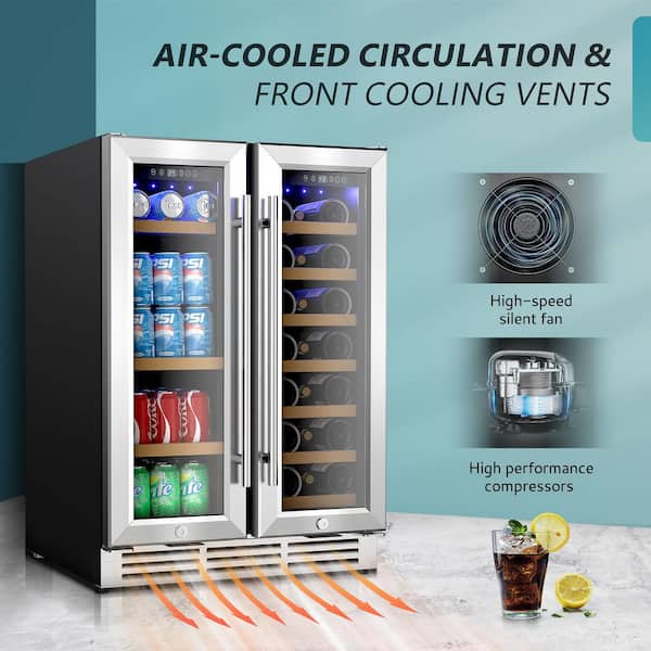 24 in. Dual Zone 21-Bottles and 88-Cans Undercounter Beverage Refrigerator Cooler Fridge in Silver, UV-Protected