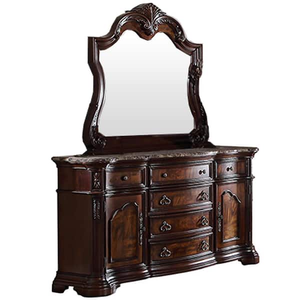 Best Master Furniture Bathory Walnut 8-Drawer 68 in. W Dresser with Mirror