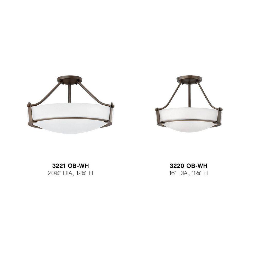 Hathaway Etched White Glass 3-Light Semi-Flush Mount in Olde Bronze