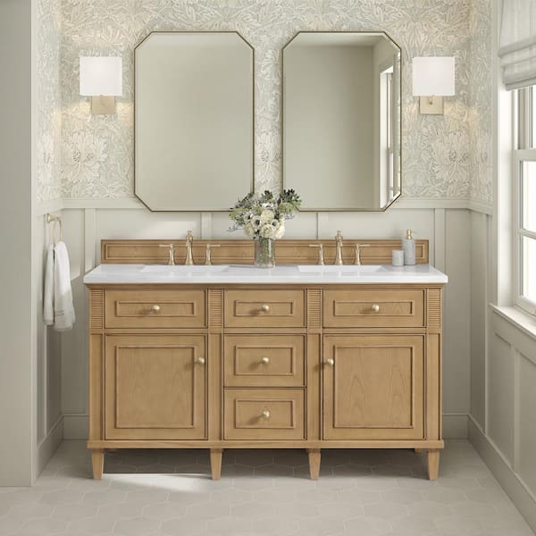 James Martin Vanities Lorelai 60.0 in. W. x 23.5 in. D x 34.06 in. H Double Bathroom Vanity in Light Natural Oak with White Zeus Quartz Top