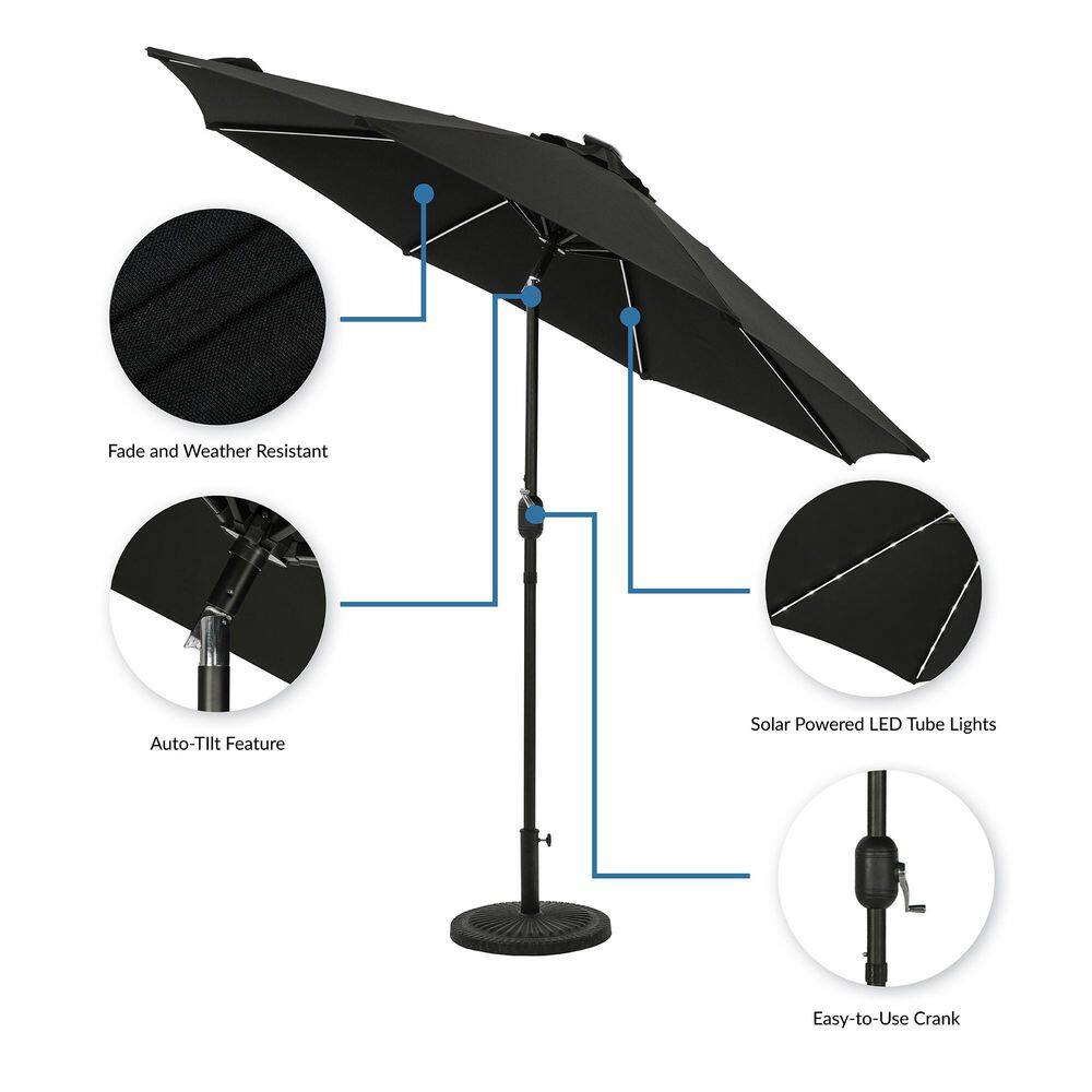 Mirage II Fiesta Black Aluminum Market Patio Umbrella with Solar LED Lights