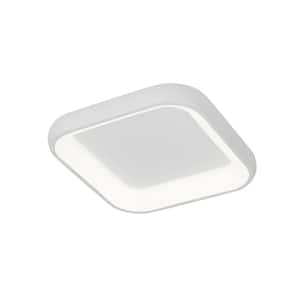 Acryluxe Polaris 19 in. 1-Light Matte White Square LED Flush-Mount with Opal Acrylic Shade