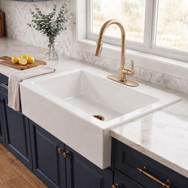 Josephine 34 in. 3-Hole Quick-Fit Farmhouse/Apron-Front Drop-In Single Bowl Crisp White Fireclay Kitchen Sink