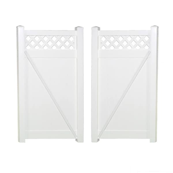 Weatherables Ashton 7.4 ft. W x 7 ft. H White Vinyl Privacy Fence Double Gate Kit