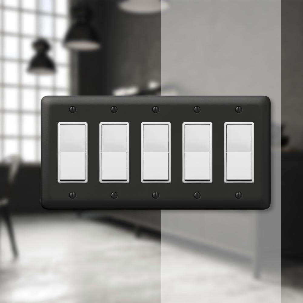 Black Steel 5-Gang Rocker Wall Plate