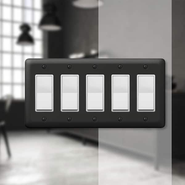 Declan 5 Gang Rocker Steel Wall Plate - Black