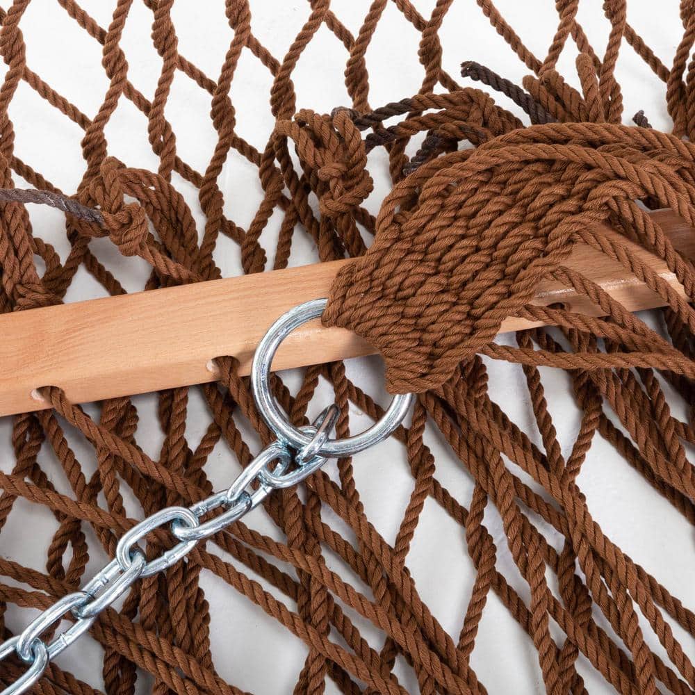 Antique Brown Polyester Rope Hammock with Hardwood Spreader Bars