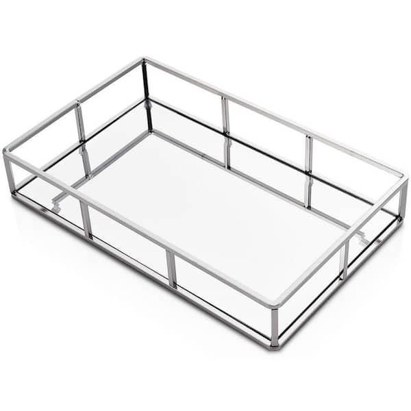 silver tray for dresser Classic Decorative Vanity Perfume Dresser Jewelry Organizer Makeup Mirror Tray, Color: Silver