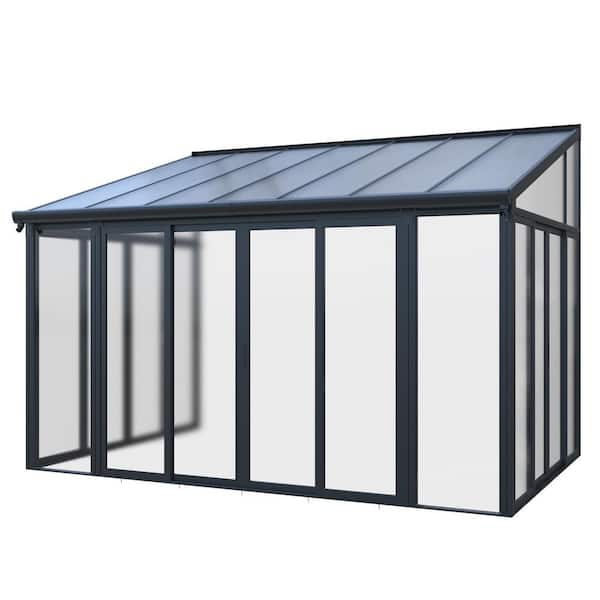 10 ft. x 14 ft. Enclosed Patio Cover with 3 Lockable Sliding Doors, Aluminum Alloy Frame, PE Roof and PC Wall Panel