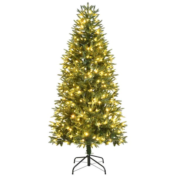 Costway 6 ft. Pre-Lit Artificial Christmas Tree, Realistic Hinged Xmas ...