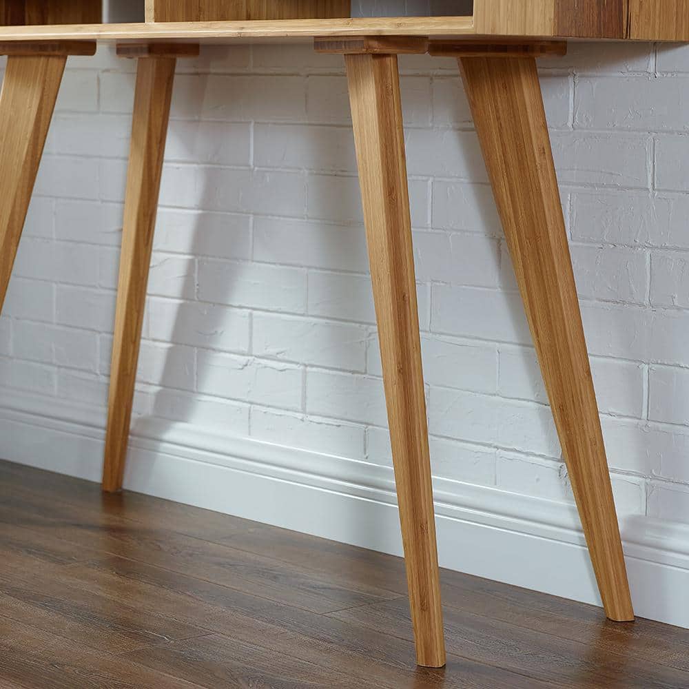 Caramelized Bamboo Console Table with Storage Cubbies