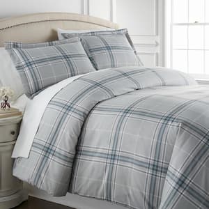 Vilano Plaid 3-Piece Grey Plaid Microfiber King/Cal King Comforter Set