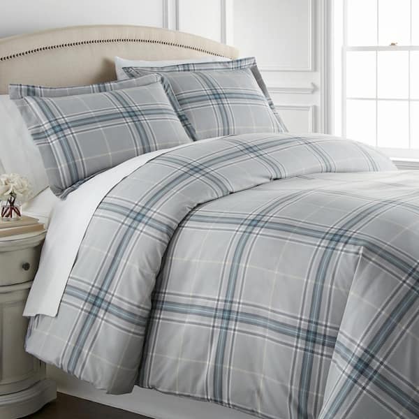 Southshore Fine Linens Vilano Plaid 3-Piece Grey Plaid Microfiber King/Cal King Comforter Set