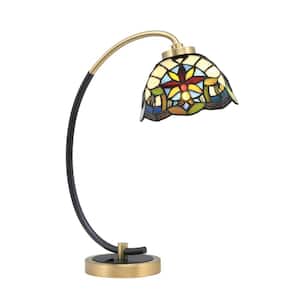 Delgado 18.25 in. Matte Black and New Age Brass Piano Desk Lamp with Earth Star Art Glass Shade