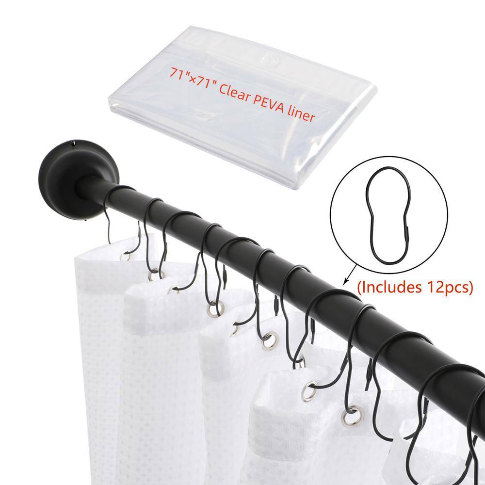Black Aluminum 72" Curved Shower Rod with PEVA Liner
